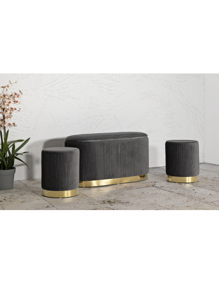 PANCA C/CONTENITORE E SGABELLI SHOPY GRIGIA SET 3 PZ CM 80X37X42-29X35 