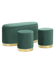 PANCA C/CONTENITORE E SGABELLI SHOPY VERDE SET 3 PZ CM 80X37X42-29X35 