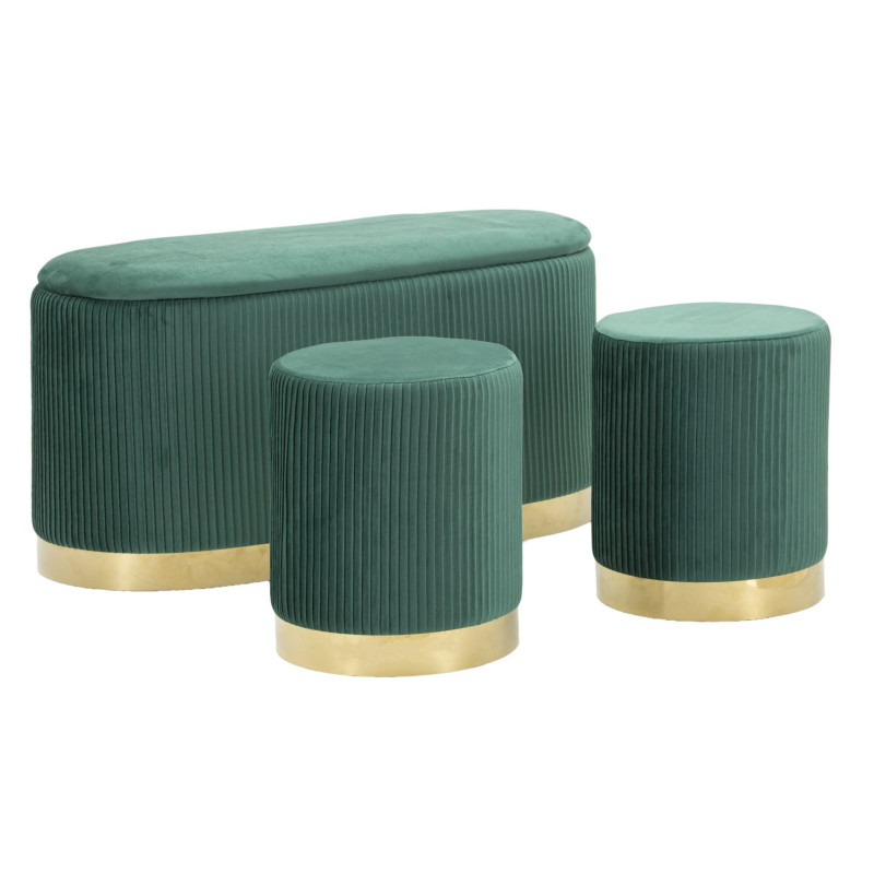 PANCA C/CONTENITORE E SGABELLI SHOPY VERDE SET 3 PZ CM 80X37X42-29X35 