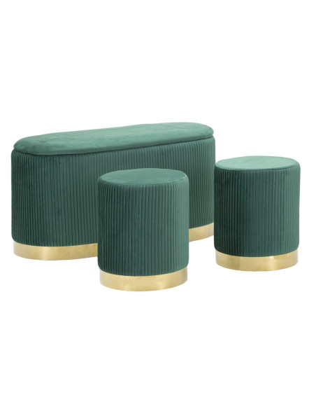 PANCA C/CONTENITORE E SGABELLI SHOPY VERDE SET 3 PZ CM 80X37X42-29X35 