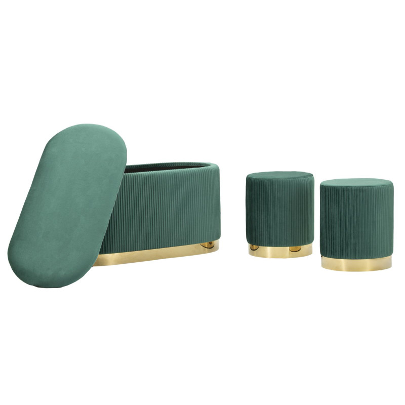 PANCA C/CONTENITORE E SGABELLI SHOPY VERDE SET 3 PZ CM 80X37X42-29X35 
