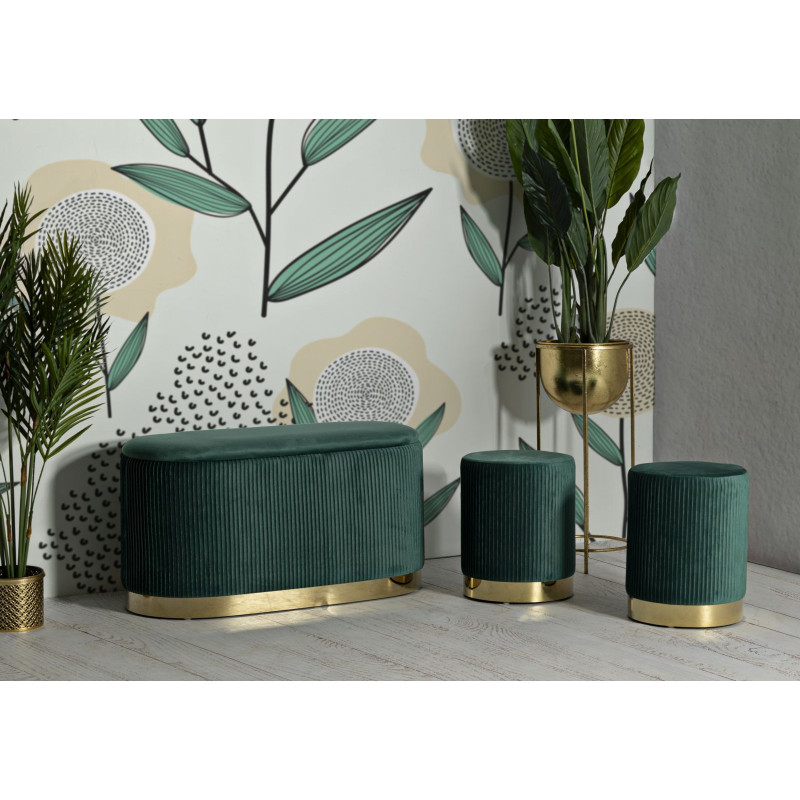 PANCA C/CONTENITORE E SGABELLI SHOPY VERDE SET 3 PZ CM 80X37X42-29X35 