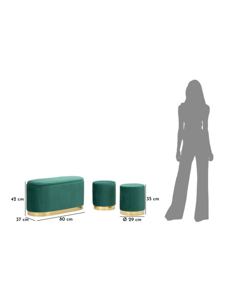 PANCA C/CONTENITORE E SGABELLI SHOPY VERDE SET 3 PZ CM 80X37X42-29X35 
