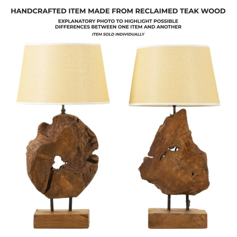 Grande Lampe à poser ethnique chic Hauteur 69 cm Bois de teck recyclé Naturel Tissu Beige Kepala 