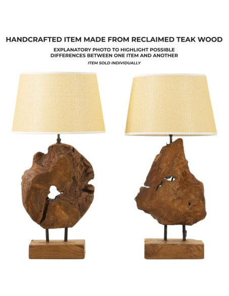 Grande Lampe à poser ethnique chic Hauteur 69 cm Bois de teck recyclé Naturel Tissu Beige Kepala 