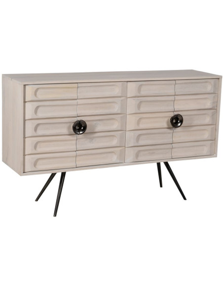 Buffet enfilade moderne Bas 4 portes en Bois de manguier Blanc Vieilli Métal Amiel