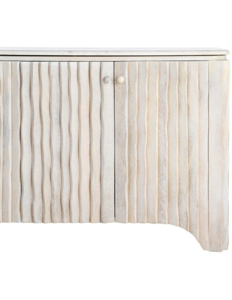 Grand Buffet design wabi-sabi Bas 4 portes 153 cm Bois de manguier Marbre Blanc Ondria