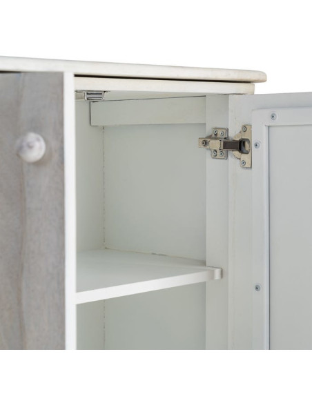 Grand Buffet design wabi-sabi Bas 4 portes 153 cm Bois de manguier Marbre Blanc Ondria