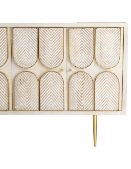 Grand Buffet design Art déco Bas 4 portes 152 cm Bois de manguier Blanc Métal Doré Alcéra