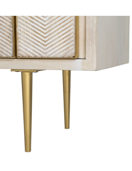 Grand Buffet design Art déco Bas 4 portes 152 cm Bois de manguier Blanc Métal Doré Alcéra