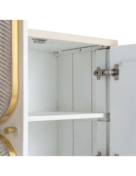 Grand Buffet design Art déco Bas 4 portes 152 cm Bois de manguier Blanc Métal Doré Alcéra