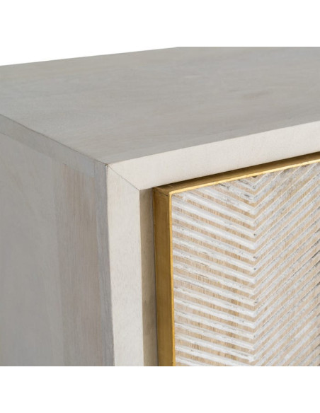 Grand Buffet design Art déco Bas 4 portes 152 cm Bois de manguier Blanc Métal Doré Alcéra