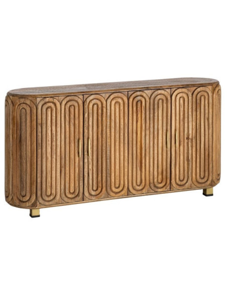 Grand Buffet design Art déco Bas 4 portes 152 cm Bois de manguier Naturel Arcéo