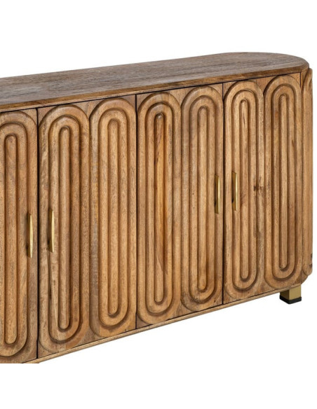 Grand Buffet design Art déco Bas 4 portes 152 cm Bois de manguier Naturel Arcéo