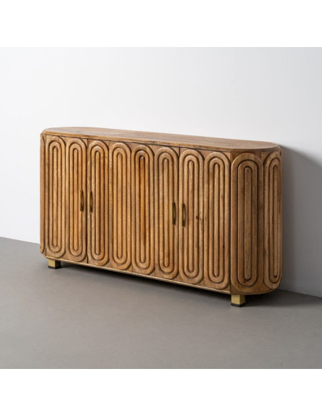 Grand Buffet design Art déco Bas 4 portes 152 cm Bois de manguier Naturel Arcéo