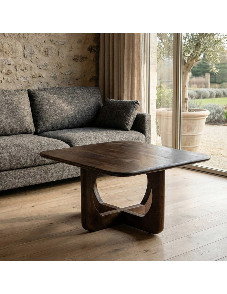 Table basse moderne Japandi Carrée 80 cm Bois de manguier Naturel Umbral