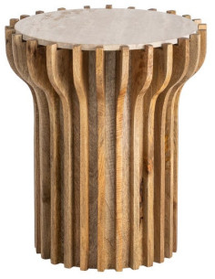 Table d'appoint design Ronde 53 cm Marbre Beige Bois de...