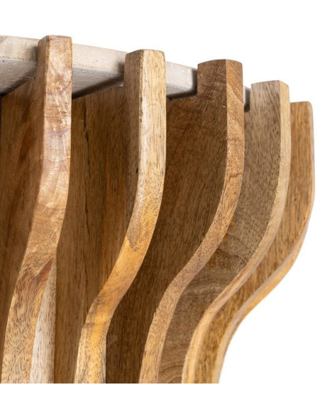 Table d'appoint design Ronde 53 cm Marbre Beige Bois de manguier Naturel Stréo