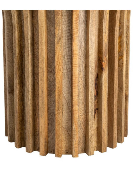 Table d'appoint design Ronde 53 cm Marbre Beige Bois de manguier Naturel Stréo