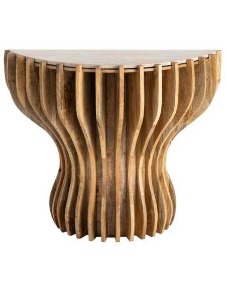 Console design Demi lune 92 cm Marbre Beige Bois de manguier Naturel Stréo