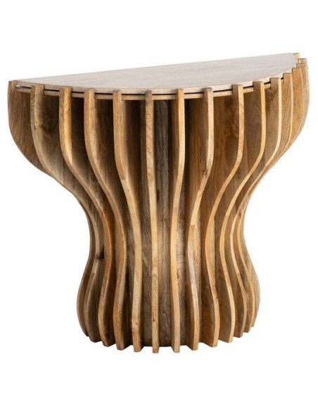 Console design Demi lune 92 cm Marbre Beige Bois de manguier Naturel Stréo
