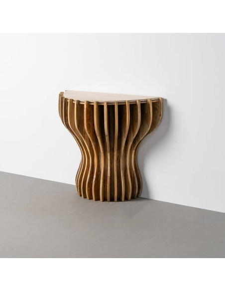 Console design Demi lune 92 cm Marbre Beige Bois de manguier Naturel Stréo