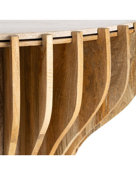 Console design Demi lune 92 cm Marbre Beige Bois de manguier Naturel Stréo