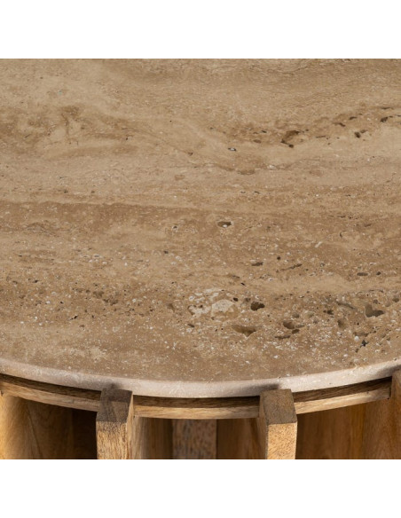 Console design Demi lune 92 cm Marbre Beige Bois de manguier Naturel Stréo