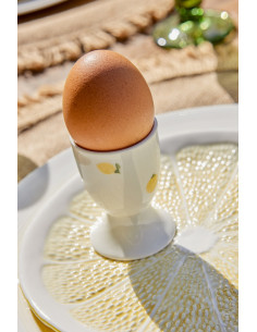 Assiette à dessert style provençal Citron Ronde 19 cm Dolomite Jaune Blanc Grumyo 