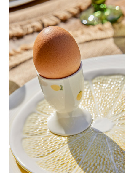 Assiette à dessert style provençal Citron Ronde 19 cm Dolomite Jaune Blanc Grumyo 