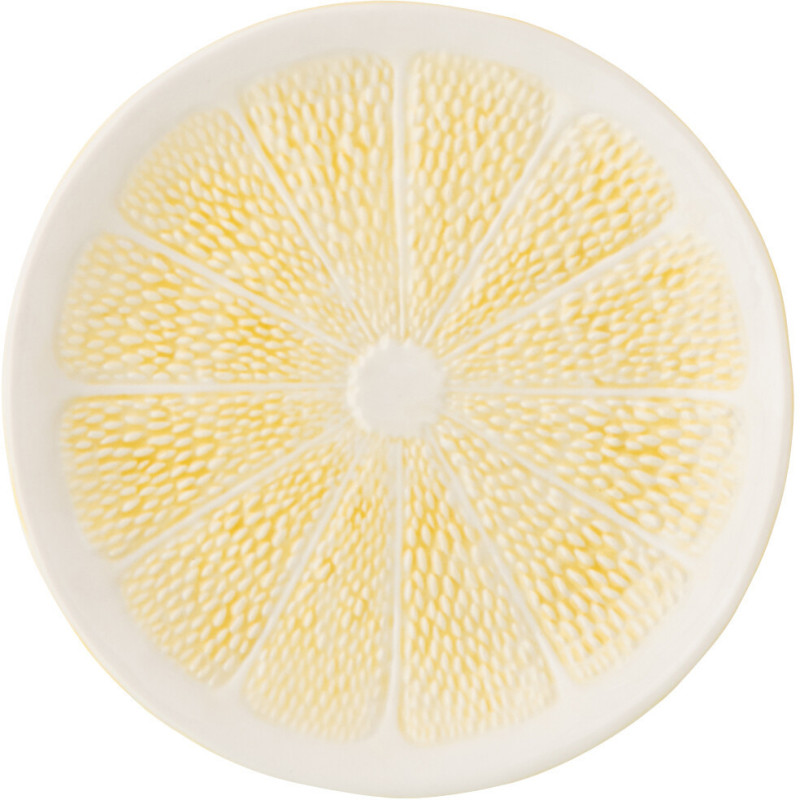 Assiette à dessert style provençal Citron Ronde 19 cm Dolomite Jaune Blanc Grumyo 