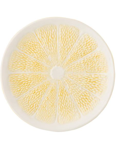 Assiette à dessert style provençal Citron Ronde 19 cm Dolomite Jaune Blanc Grumyo 