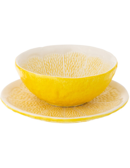 Assiette à dessert style provençal Citron Ronde 19 cm Dolomite Jaune Blanc Grumyo 