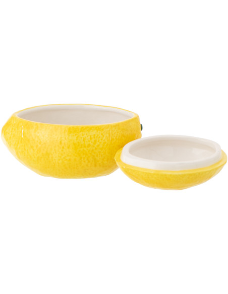 Boîte déco style provençal Citron 14 cm Dolomite Jaune Blanc Grumyo 