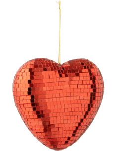 Coeur à suspendre design boule à facettes 13 cm Miroir Rouge Mousse Disco 