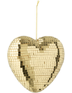 Coeur à suspendre design boule à facettes 13 cm Miroir Doré Mousse Disco 