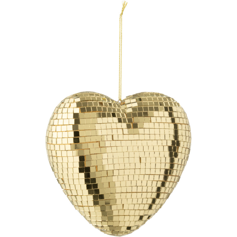 Coeur à suspendre design boule à facettes 13 cm Miroir Doré Mousse Disco 