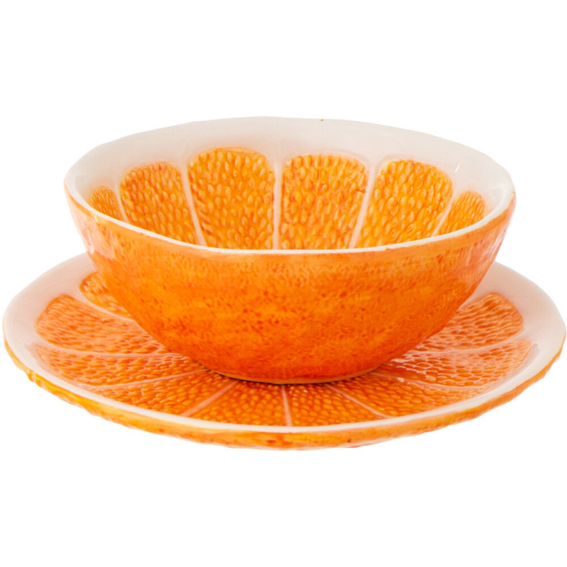 Assiette à dessert style provençal Orange Ronde 19 cm Dolomite Orange Blanc Grumyo 