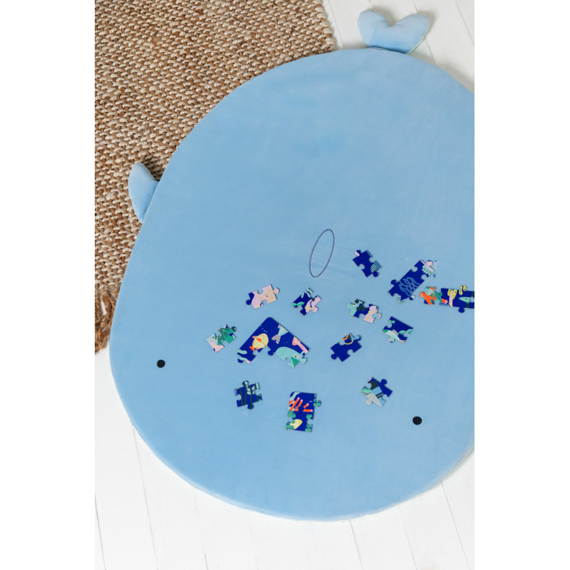 Grand Tapis de jeu réversible pour enfant Requin 80x100 Tissu Bleu clair Vert menthe Sharkidy 