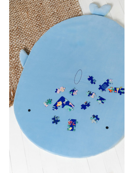 Grand Tapis de jeu réversible pour enfant Requin 80x100 Tissu Bleu clair Vert menthe Sharkidy 