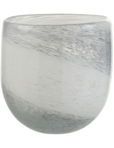 Photophore style bord de mer D 10 cm Verre Blanc Bleu Denim 