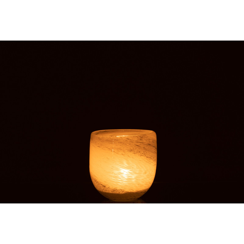 Photophore style bord de mer D 10 cm Verre Blanc Bleu Denim 