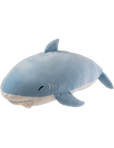 Grande Peluche XXL Requin Sourire 90 cm Tissu Bleu clair Blanc Sharkidy 