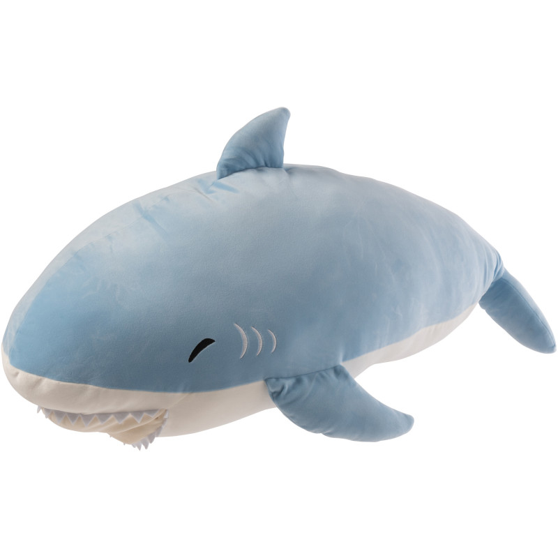 Grande Peluche XXL Requin Sourire 90 cm Tissu Bleu clair Blanc Sharkidy 