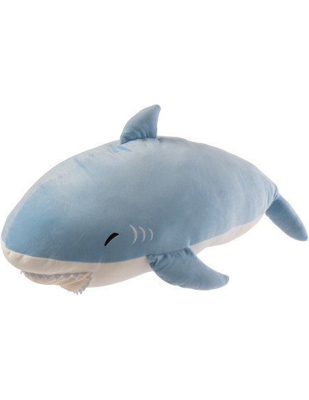 Grande Peluche XXL Requin Sourire 90 cm Tissu Bleu clair Blanc Sharkidy 
