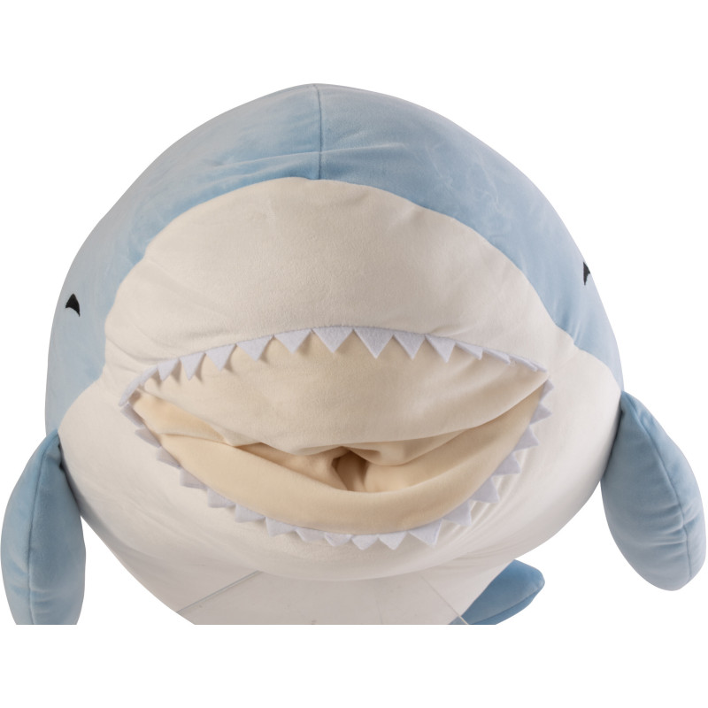 Grande Peluche XXL Requin Sourire 90 cm Tissu Bleu clair Blanc Sharkidy 