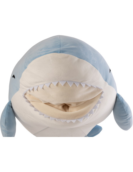Grande Peluche XXL Requin Sourire 90 cm Tissu Bleu clair Blanc Sharkidy 