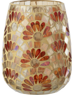 Grand Bougeoir bohème chic D 12 cm Verre Blanc cassé Jaune Mosaïque Solezia 