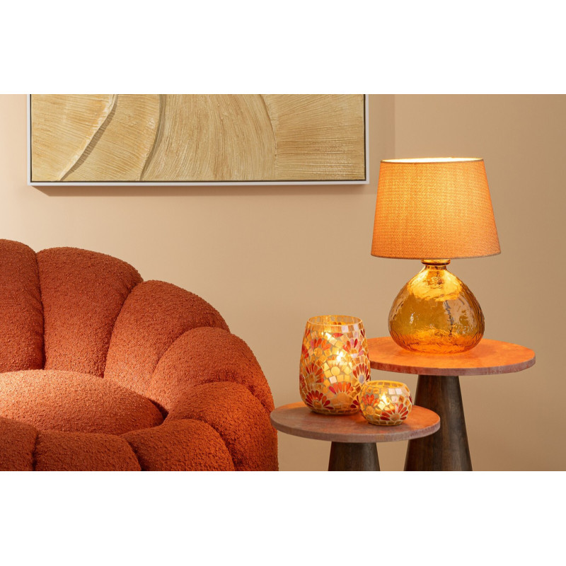 Grand Bougeoir bohème chic D 12 cm Verre Blanc cassé Jaune Mosaïque Solezia 