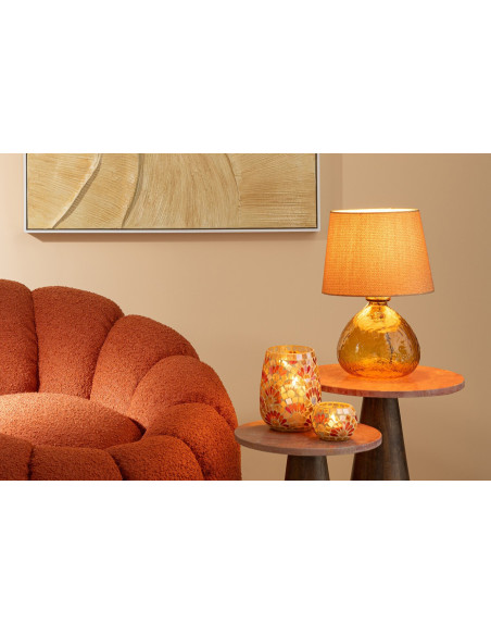 Grand Bougeoir bohème chic D 12 cm Verre Blanc cassé Jaune Mosaïque Solezia 